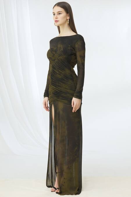 Buy_Deme By Gabriella_Green Net Round Tie Dye Gown_Online_at_Aza_Fashions