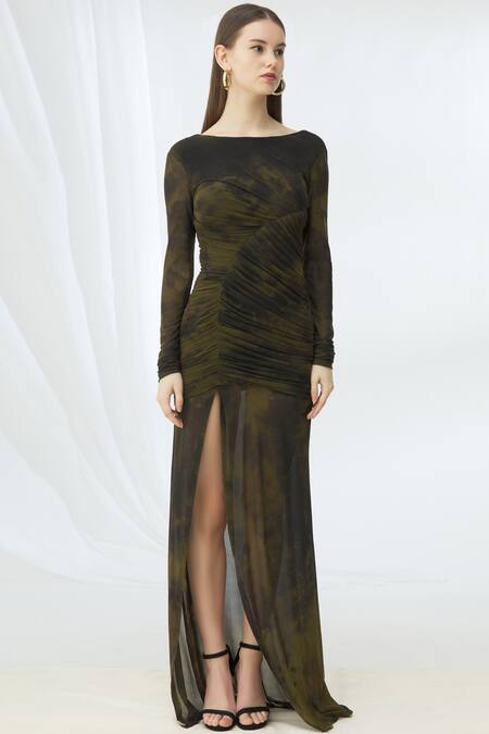 Shop_Deme By Gabriella_Green Net Round Tie Dye Gown_Online_at_Aza_Fashions
