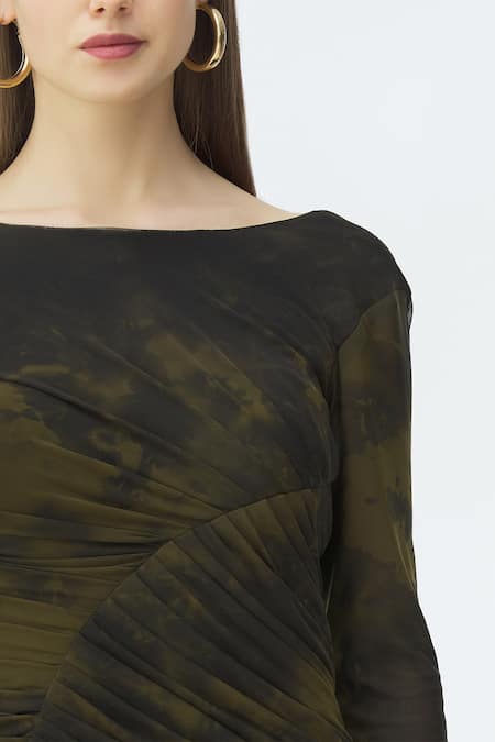 Deme By Gabriella_Green Net Round Tie Dye Gown_at_Aza_Fashions