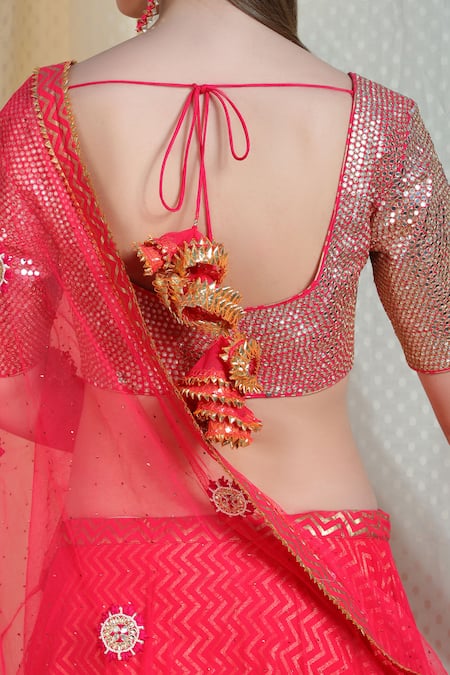 Buy_Nikasha_Pink Net, Dupion Silk, Chevron Round Embellished Bridal Lehenga Set _Online_at_Aza_Fashions