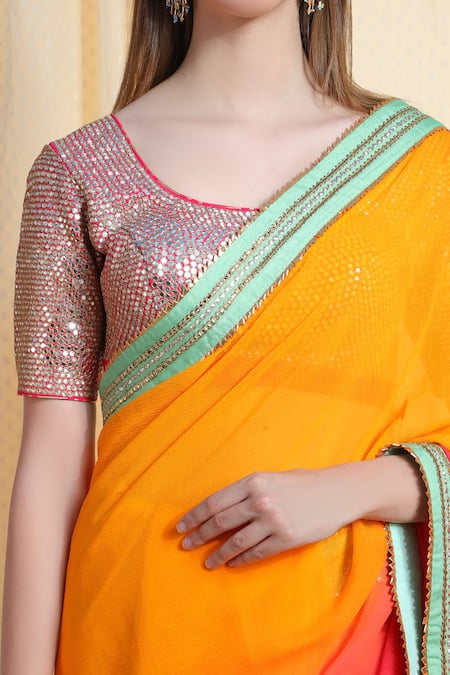 Buy_Nikasha_Multi Color Chiffon Round Embellished Saree With Blouse _Online_at_Aza_Fashions