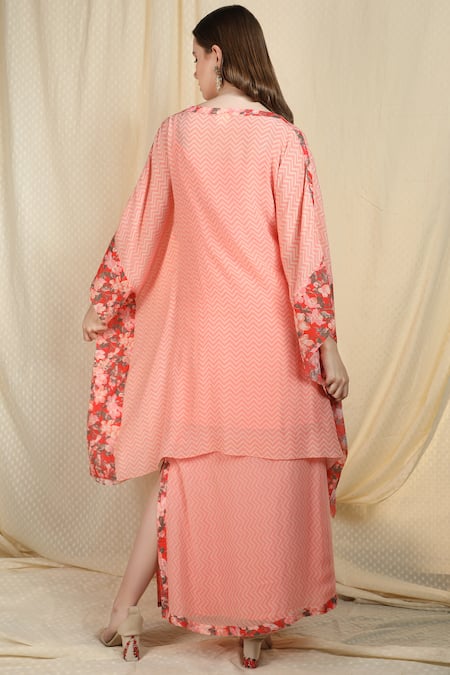 Shop_Nikasha_Peach Crepe Round Chevron Kaftan Skirt Set _at_Aza_Fashions