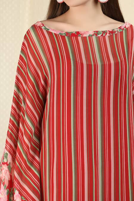 Shop_Nikasha_Maroon Georgette Round Striped Kaftan Skirt Set _Online_at_Aza_Fashions