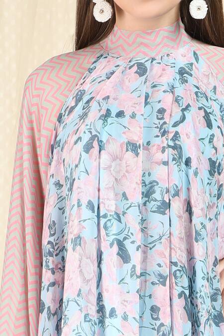 Nikasha Blue Crepe High Printed Asymmetrical Dress at Aza Fashions Nikasha_Blue Crepe High Printed Asymmetrical Dress _at_Aza_Fashions