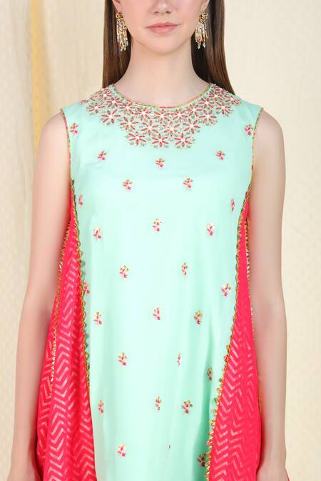 Shop_Nikasha_Green Crepe Round Embellished Kurta Dhoti Pant Set _Online_at_Aza_Fashions