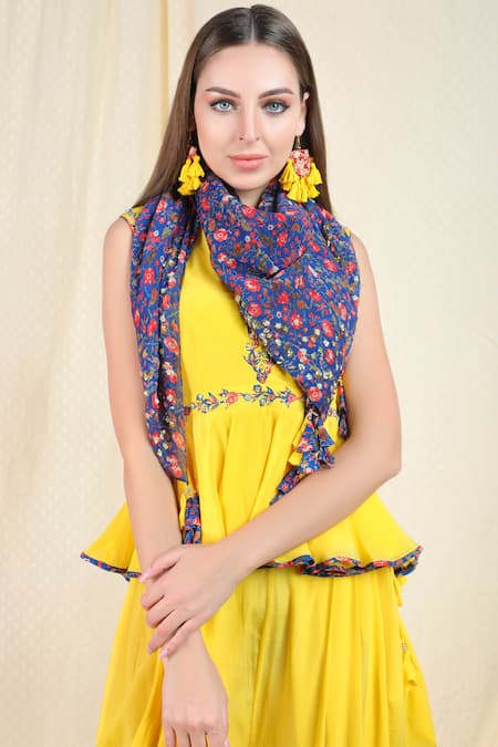 Shop_Nikasha_Yellow Crepe, Chiffon Band Printed Kurta Dhoti Pant Set _Online_at_Aza_Fashions