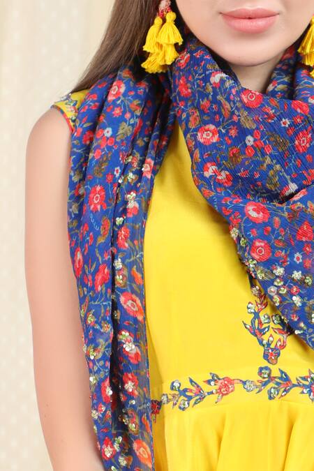 Nikasha_Yellow Crepe, Chiffon Band Printed Kurta Dhoti Pant Set _at_Aza_Fashions