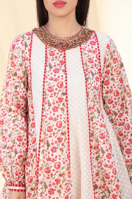 Shop_Nikasha_White Jamdani Round Printed Anarkali Palazzo Set _Online_at_Aza_Fashions