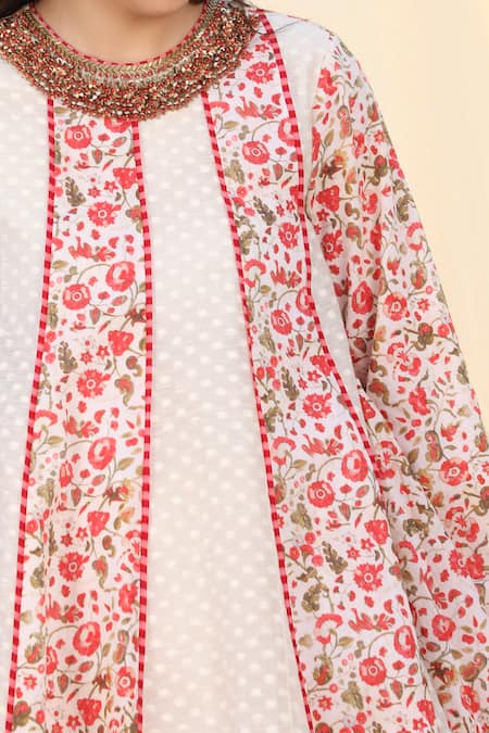 Nikasha_White Jamdani Round Printed Anarkali Palazzo Set _at_Aza_Fashions