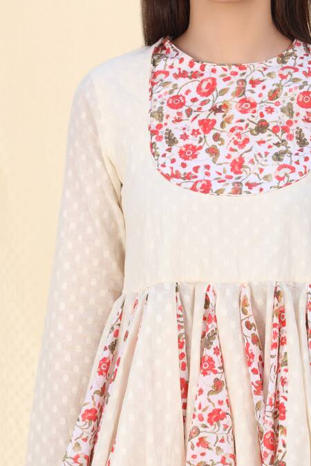 Nikasha_White Lurex, Cambric Round Printed Kurta Dhoti Pant Set _at_Aza_Fashions