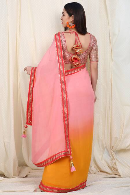 Shop_Nikasha_Multi Color Chiffon Round Embellished Saree With Blouse _Online_at_Aza_Fashions