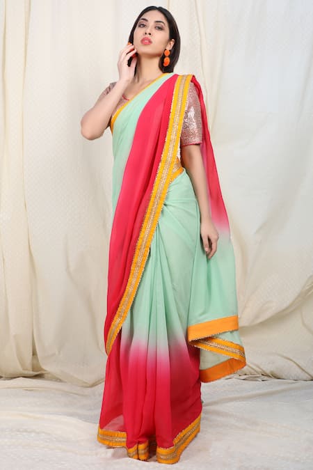 Nikasha_Multi Color Chiffon Round Embellished Saree With Blouse _Online_at_Aza_Fashions