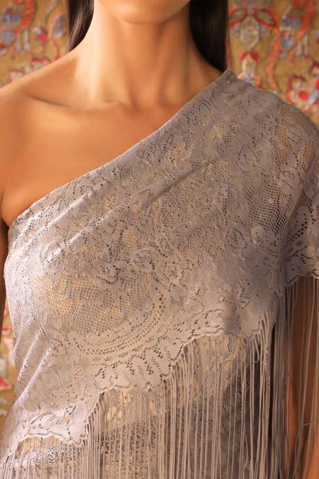 Qbik_Grey Draped Jumpsuit Saree_Online_at_Aza_Fashions