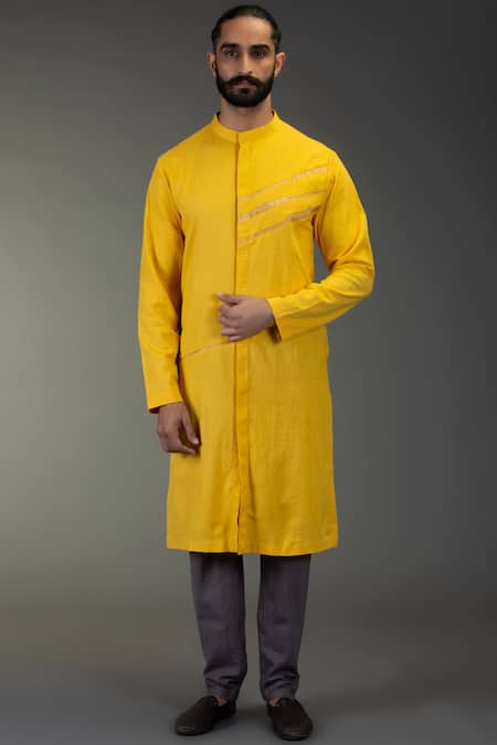 GRAM OF INK Yellow Cotton Linen Kurta Set 