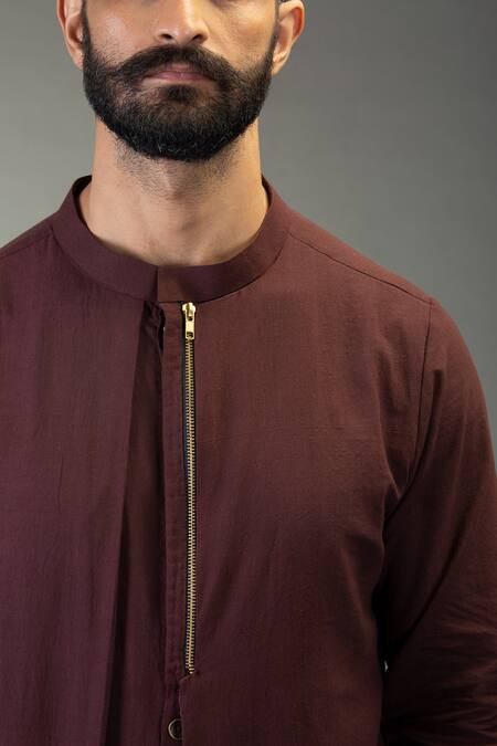 Shop_Gram Of Ink_Purple Cotton Linen Kurta Set _at_Aza_Fashions