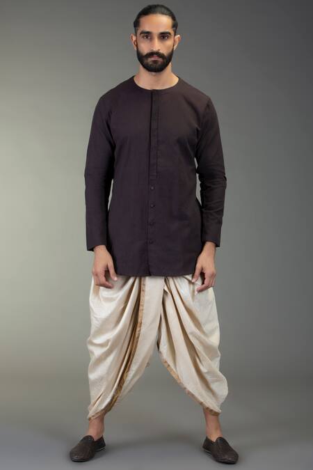 Shop_GRAM OF INK_Beige Tussar Pre-draped Dhoti Pants_at_Aza_Fashions