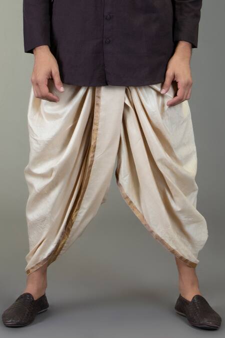GRAM OF INK_Beige Tussar Pre-draped Dhoti Pants_Online_at_Aza_Fashions