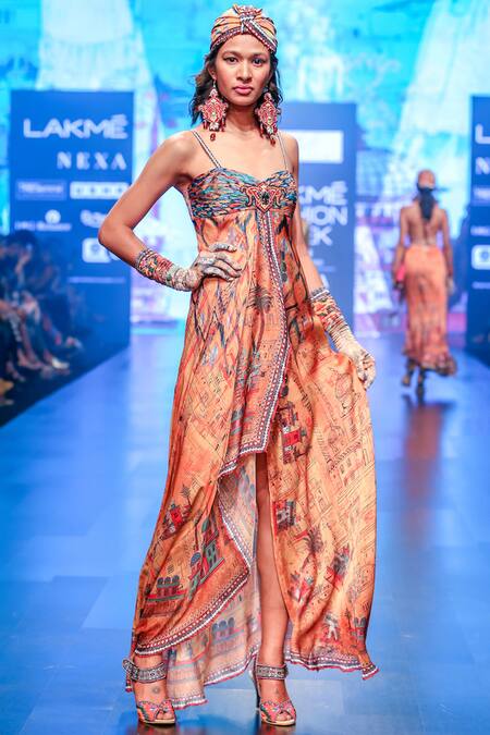Buy_Rajdeep Ranawat_Beige Sweetheart Neck Printed Maxi Dress_Online_at_Aza_Fashions