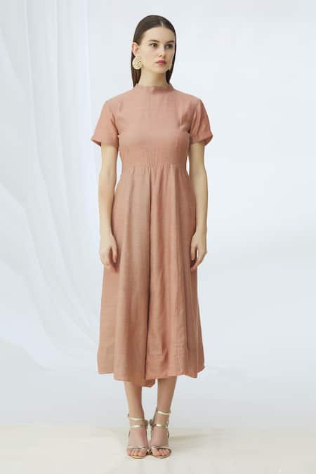 Shop_Vara By Vibha N Priti_Pink Munga Silk Embellished Jumpsuit With Jacket_Online_at_Aza_Fashions