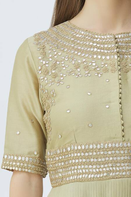 Vara By Vibha N Priti_Green Chiffon Embellished Gown_at_Aza_Fashions