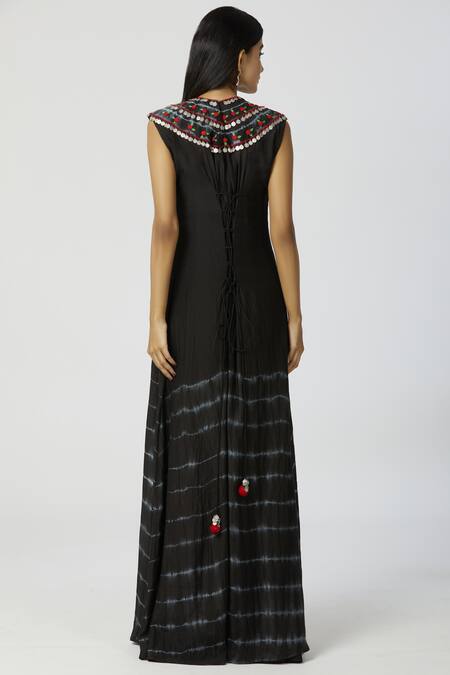 Shop_Neha Gursahani_Black Rayon, Voil Silk Round Tie Dye Maxi Dress _at_Aza_Fashions
