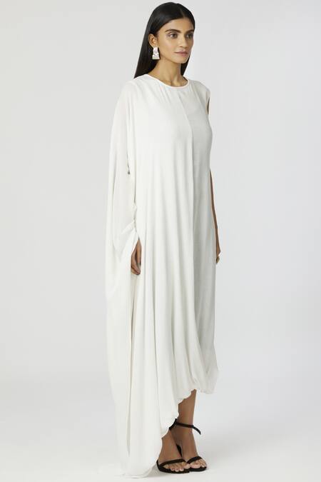 Neha Gursahani White Cotton Round Draped Midi Dress Online at Aza Fashions Neha Gursahani_White Cotton Round Draped Midi Dress _Online_at_Aza_Fashions