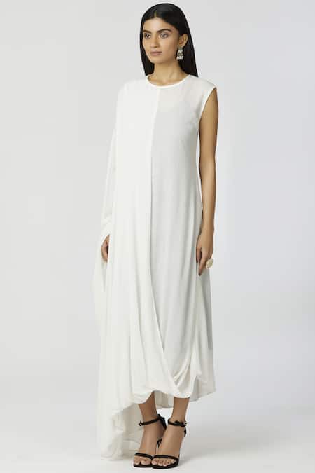 Buy Neha Gursahani White Cotton Round Draped Midi Dress Online at Aza Fashions Buy_Neha Gursahani_White Cotton Round Draped Midi Dress _Online_at_Aza_Fashions