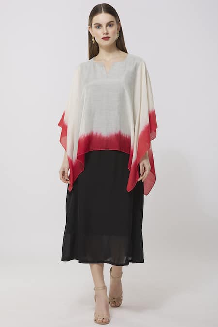 Neha Gursahani Multi Color Rayon, Cotton Voile Notched Layered Midi Dress 