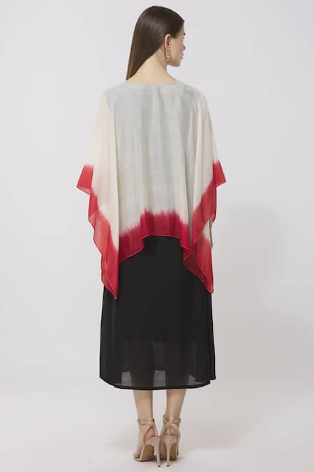 Shop_Neha Gursahani_Multi Color Rayon, Cotton Voile Notched Layered Midi Dress _at_Aza_Fashions