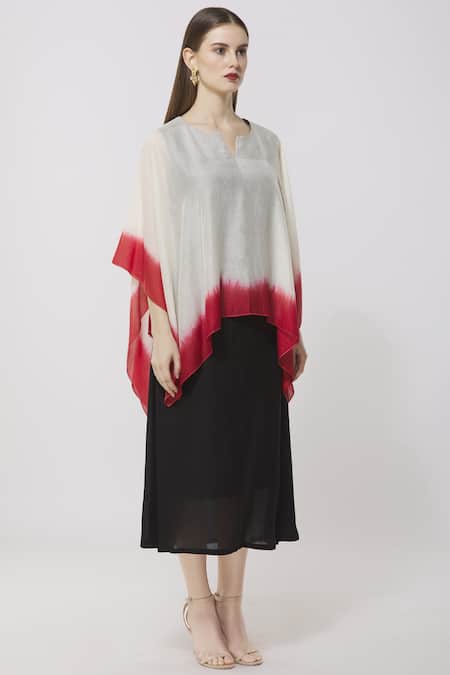 Neha Gursahani_Multi Color Rayon, Cotton Voile Notched Layered Midi Dress _Online_at_Aza_Fashions