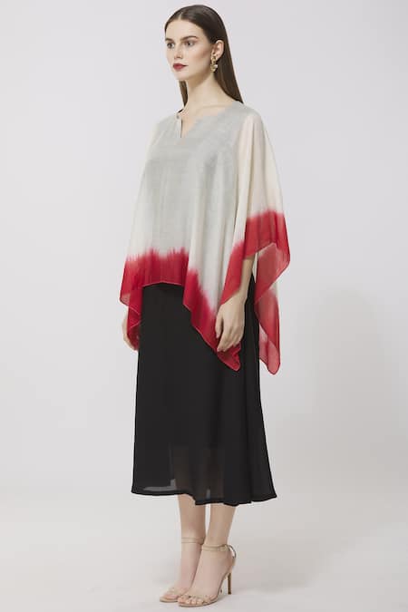 Buy_Neha Gursahani_Multi Color Rayon, Cotton Voile Notched Layered Midi Dress _Online_at_Aza_Fashions