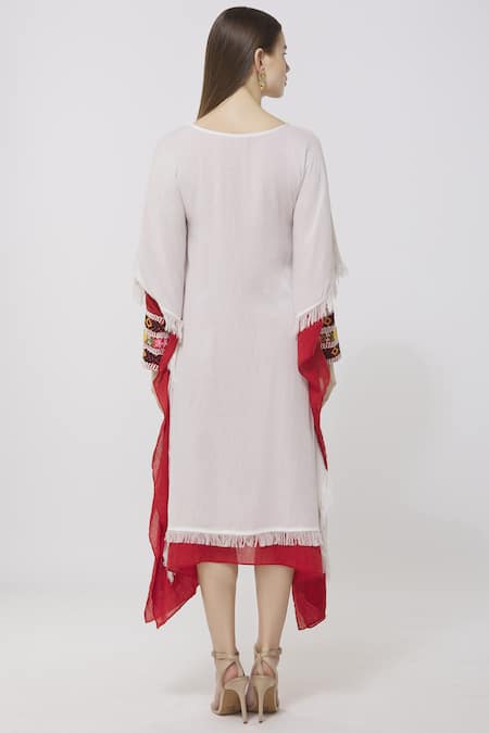 Shop Neha Gursahani White Crinkle, Mulmul Boat Double Layered Kaftan Dress at Aza Fashions Shop_Neha Gursahani_White Crinkle, Mulmul Boat Double Layered Kaftan Dress _at_Aza_Fashions