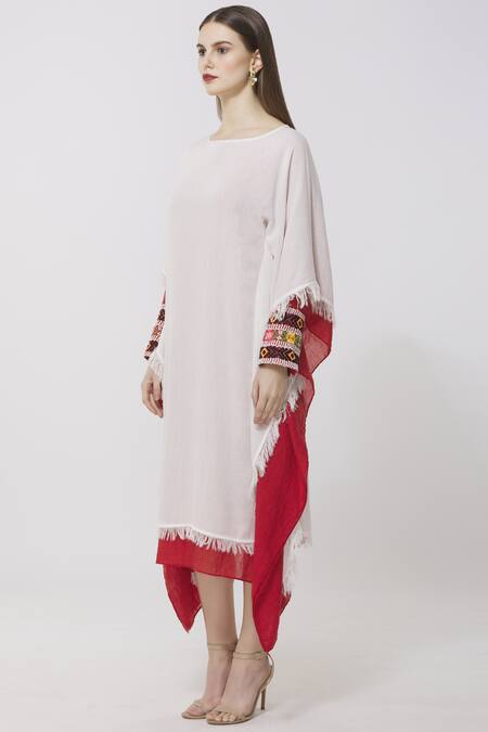 Buy Neha Gursahani White Crinkle, Mulmul Boat Double Layered Kaftan Dress Online at Aza Fashions Buy_Neha Gursahani_White Crinkle, Mulmul Boat Double Layered Kaftan Dress _Online_at_Aza_Fashions
