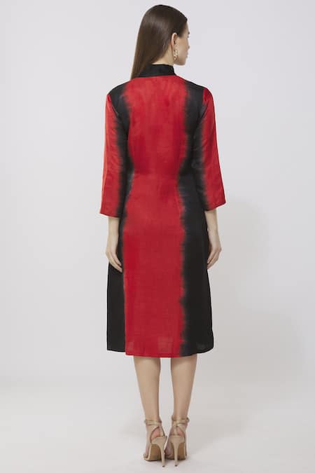 Shop Neha Gursahani Red Satin Linen Round Midi Dress at Aza Fashions Shop_Neha Gursahani_Red Satin Linen Round Midi Dress _at_Aza_Fashions