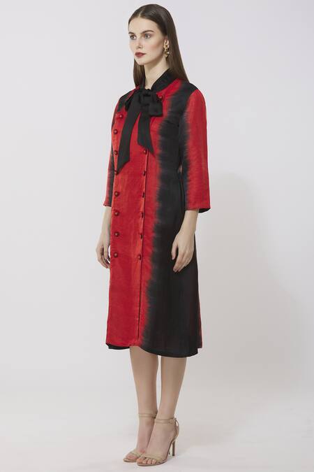 Buy Neha Gursahani Red Satin Linen Round Midi Dress Online at Aza Fashions Buy_Neha Gursahani_Red Satin Linen Round Midi Dress _Online_at_Aza_Fashions