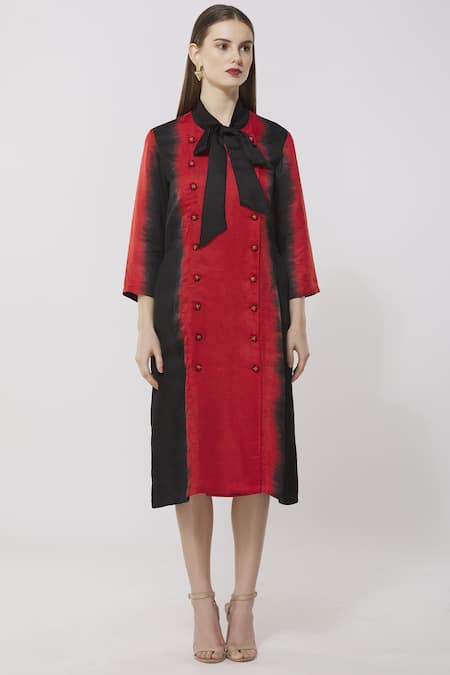 Shop Neha Gursahani Red Satin Linen Round Midi Dress Online at Aza Fashions Shop_Neha Gursahani_Red Satin Linen Round Midi Dress _Online_at_Aza_Fashions