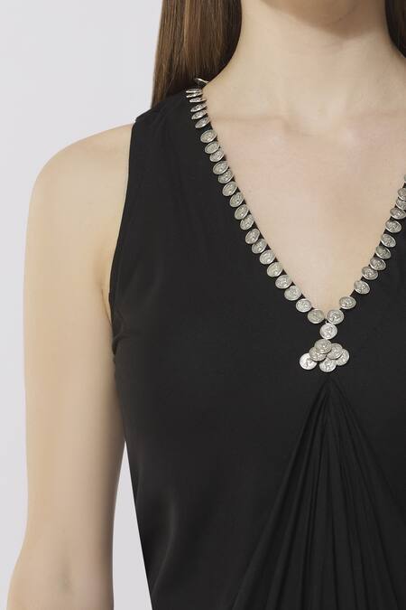 Neha Gursahani Black Rayon V Neck Draped Maxi Dress at Aza Fashions Neha Gursahani_Black Rayon V Neck Draped Maxi Dress _at_Aza_Fashions