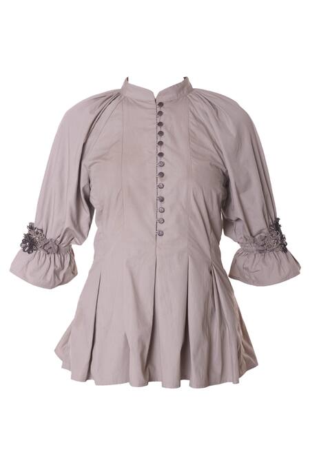 Buy_Platinoir_Grey Cotton Embellished Top_Online_at_Aza_Fashions