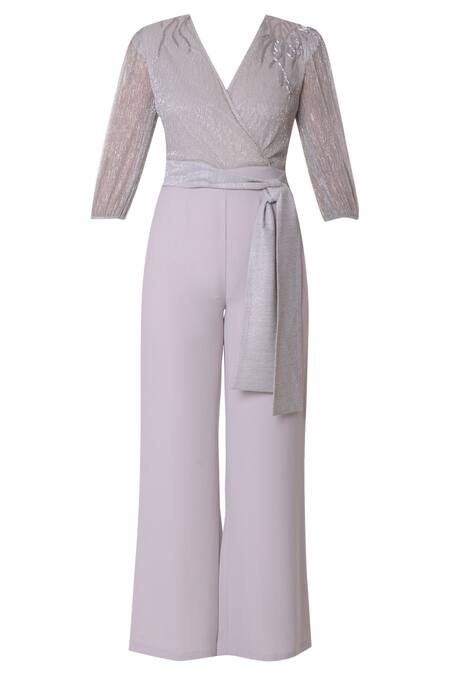 Buy_Platinoir_Grey Heavy Crepe Embellished Jumpsuit_Online_at_Aza_Fashions