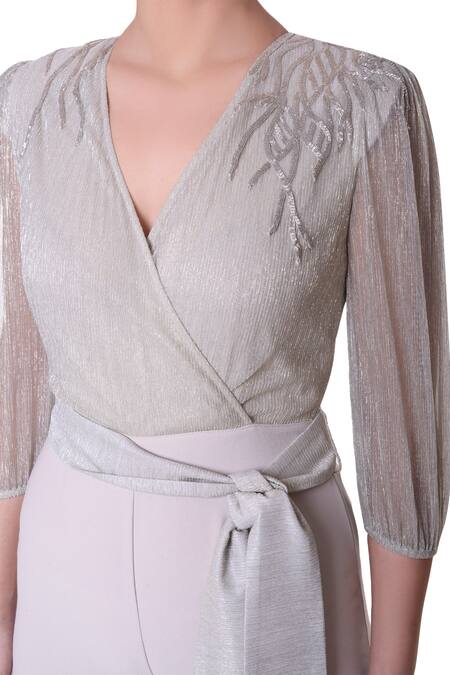 Shop_Platinoir_Grey Heavy Crepe Embellished Jumpsuit_Online_at_Aza_Fashions