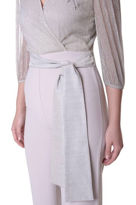 Platinoir_Grey Heavy Crepe Embellished Jumpsuit_at_Aza_Fashions