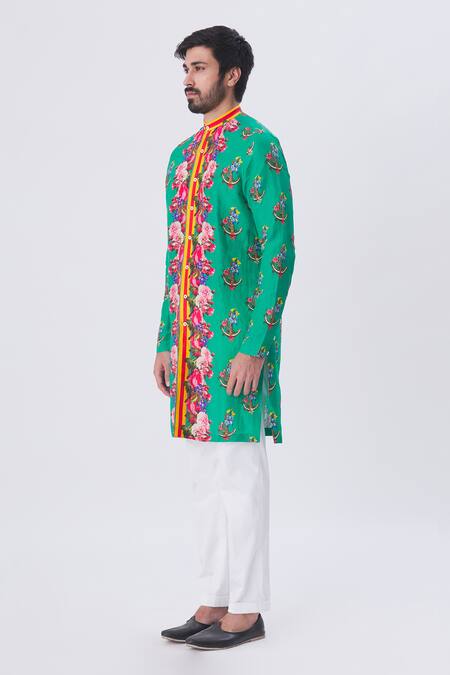 Buy MR. Ajay Kumar Green Printed Floral And Anchor Motif Kurta Online at Aza Fashions Buy_MR. Ajay Kumar_Green Printed Floral And Anchor Motif Kurta _Online_at_Aza_Fashions