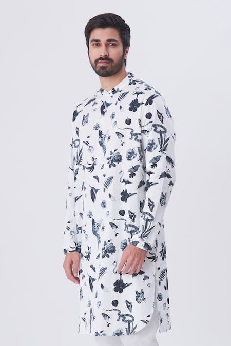 MR. Ajay Kumar Bird Motif Printed Kurta & Churidar Set 