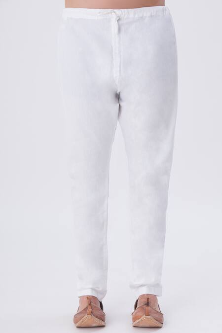 Shop MR. Ajay Kumar White Cotton Bird Motif Printed Kurta And Churidar Set Online at Aza Fashions Shop_MR. Ajay Kumar_White Cotton Bird Motif Printed Kurta And Churidar Set _Online_at_Aza_Fashions