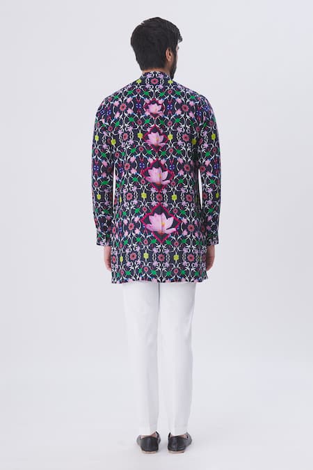 MR. Ajay Kumar Printed Floral Motif Jaal Band Collar Shirt 