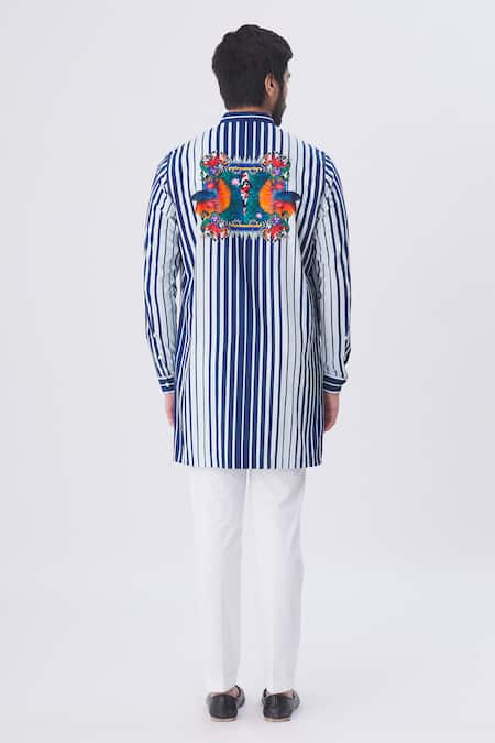 MR. Ajay Kumar Striped Aquatic Motif Print Shirt 