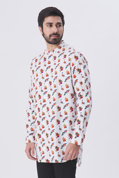 MR. Ajay Kumar Floral Print Mandarin Collar Shirt 