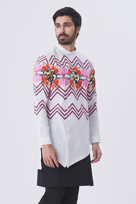 MR. Ajay Kumar Printed Overlap Asymmetric Kurta & Kilt Pant Set 