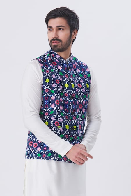 MR. Ajay Kumar Floral Motif Jaal Printed Nehru Jacket 