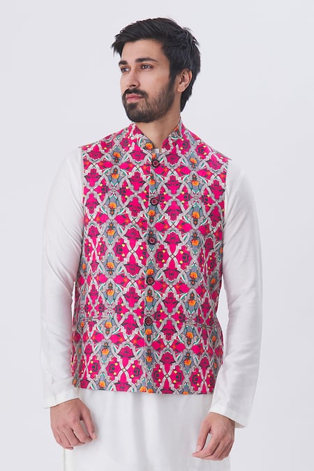 MR. Ajay Kumar Printed Linen Nehru Jacket 